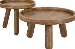 Emob Zweistöckiges Mangoholz-Dreibein-Couchtisch-Set in Sand