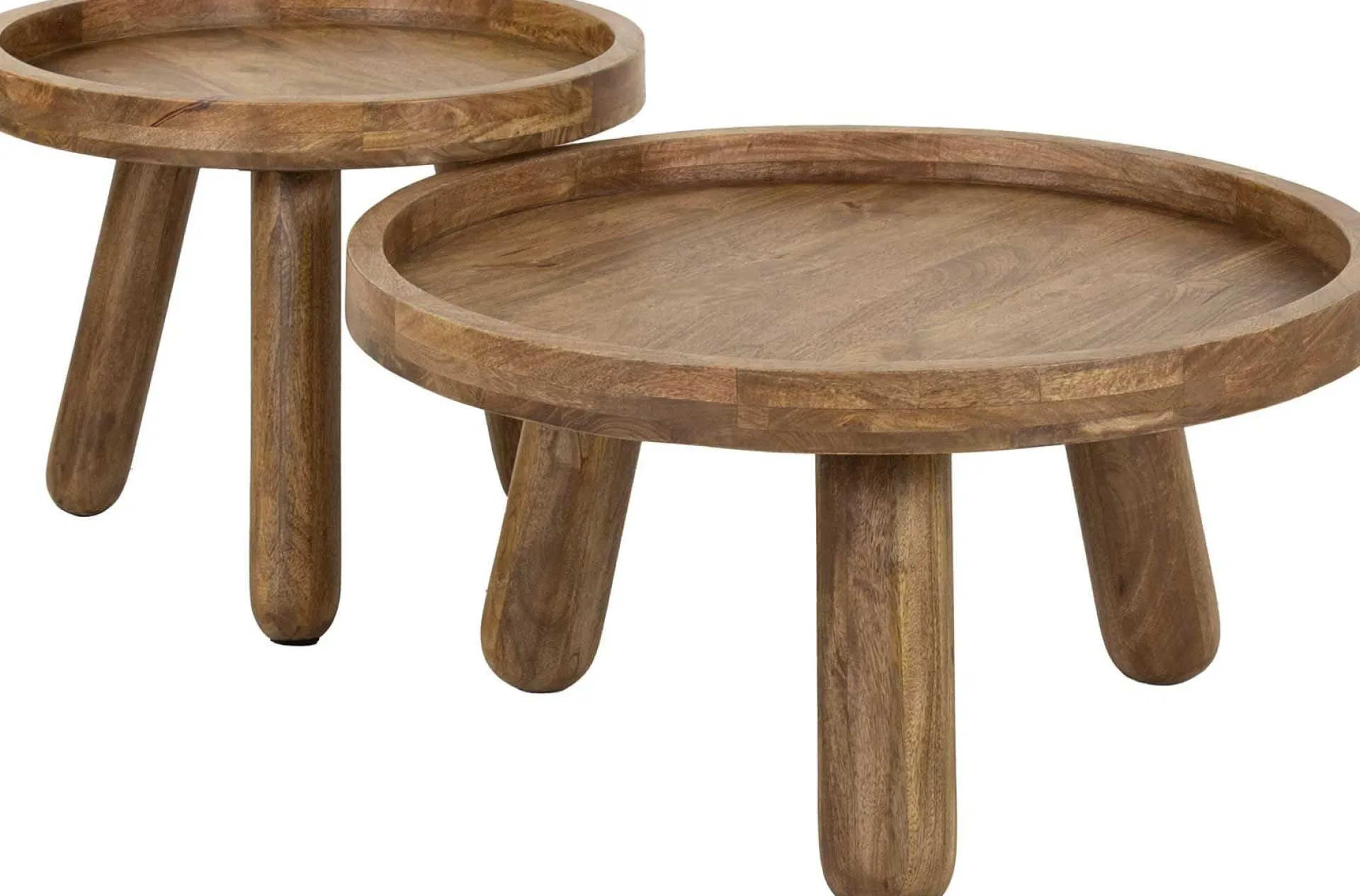 Emob Zweistöckiges Mangoholz-Dreibein-Couchtisch-Set in Sand
