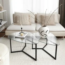 Emob Zweite Chance Locelso Couchtisch-Set | 100% gehärtetes Glas | 6mm Dicke | mattiert