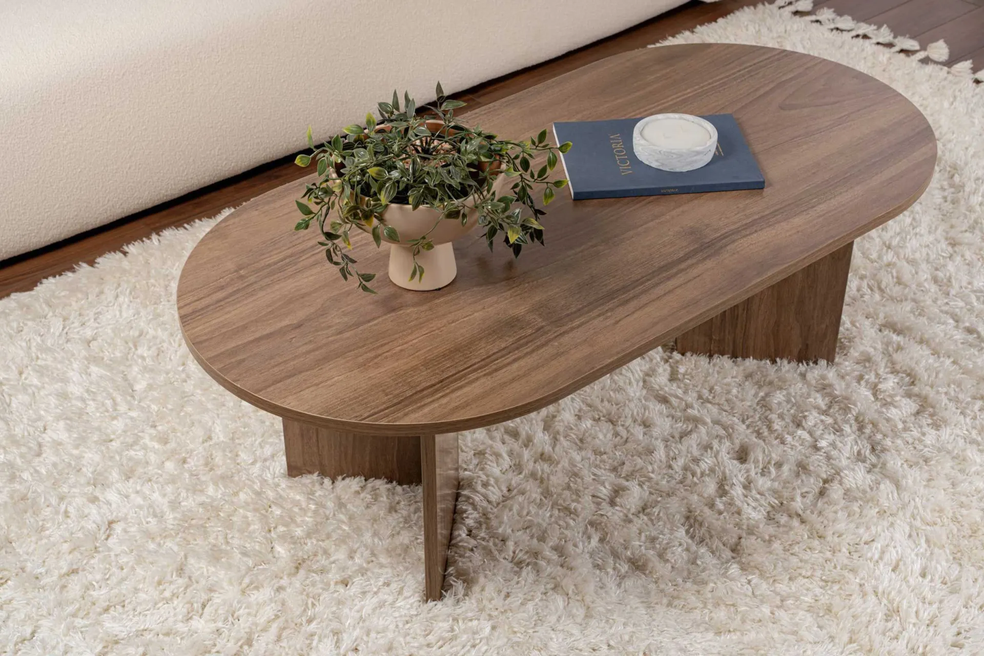 Emob Zweite Chance Ovaler Couchtisch Sable - 119x60x40cm - Nussbaum Dekor