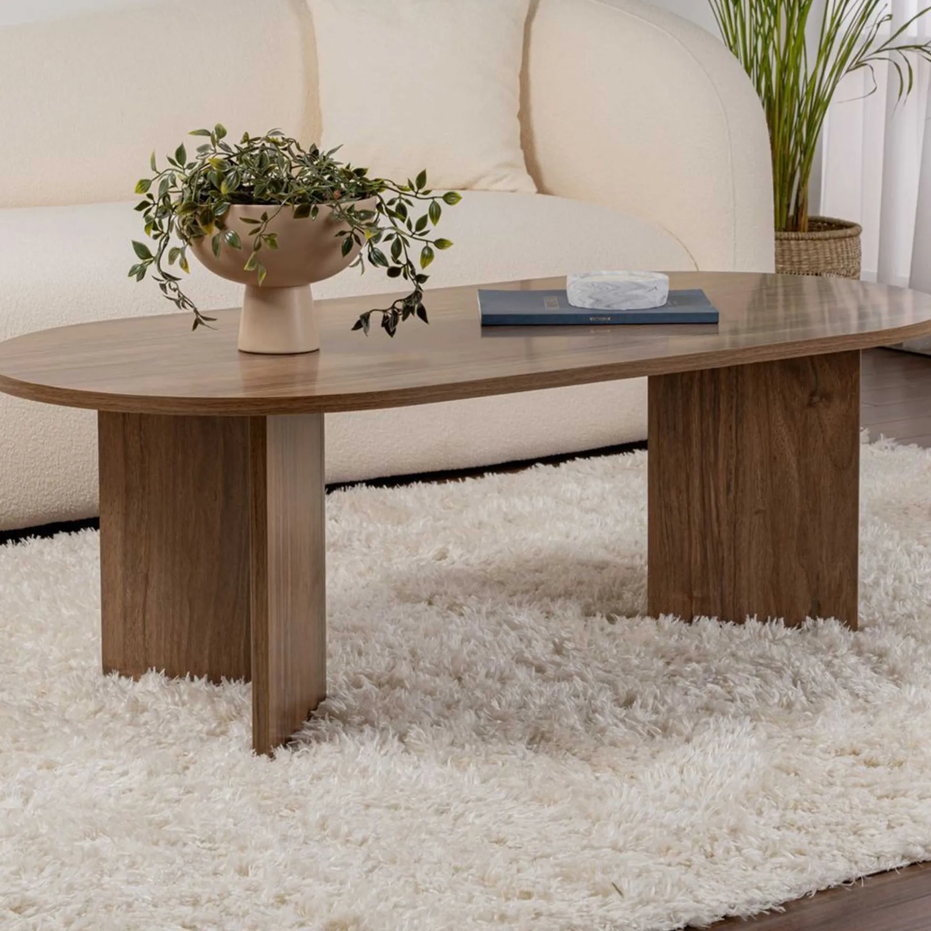 Emob Zweite Chance Ovaler Couchtisch Sable - 119x60x40cm - Nussbaum Dekor