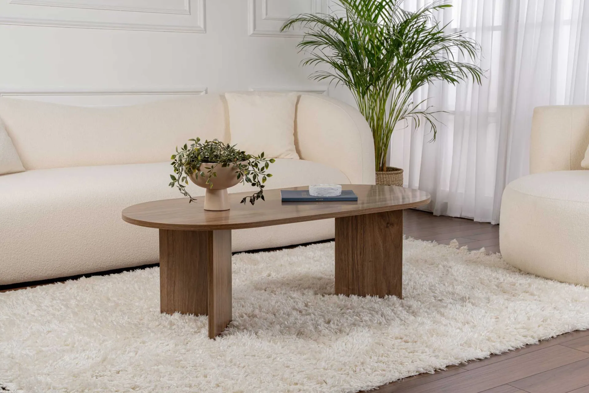 Emob Zweite Chance Ovaler Couchtisch Sable - 119x60x40cm - Nussbaum Dekor